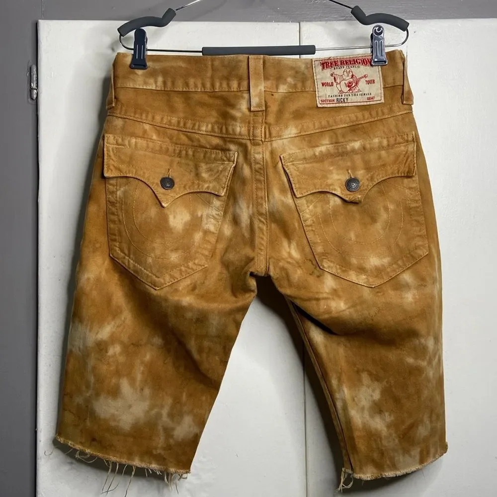 true religion men ricky shorts size 30 brown Bermuda tie dye cut off